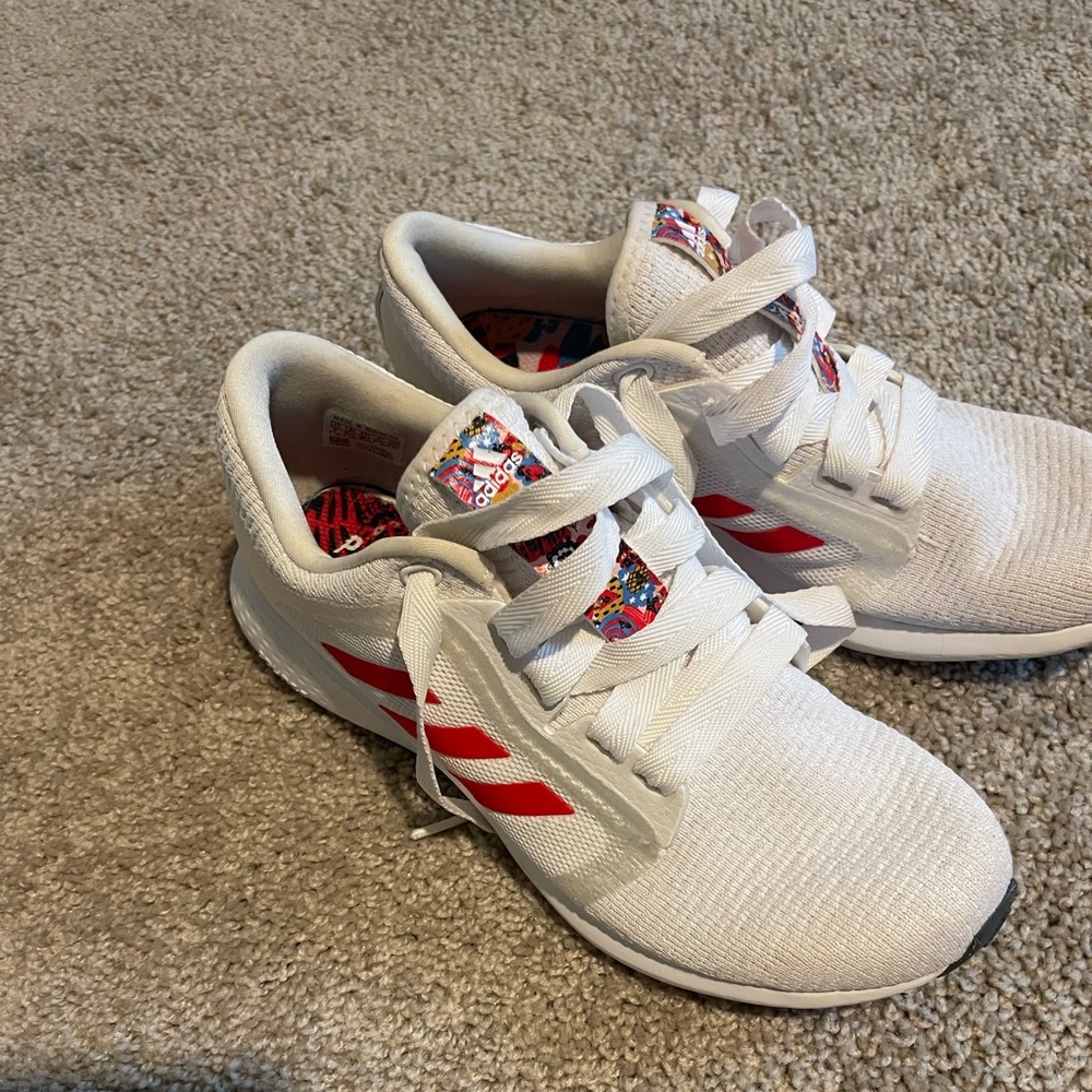Adidas Women’s Sneakers in White with Red Accents